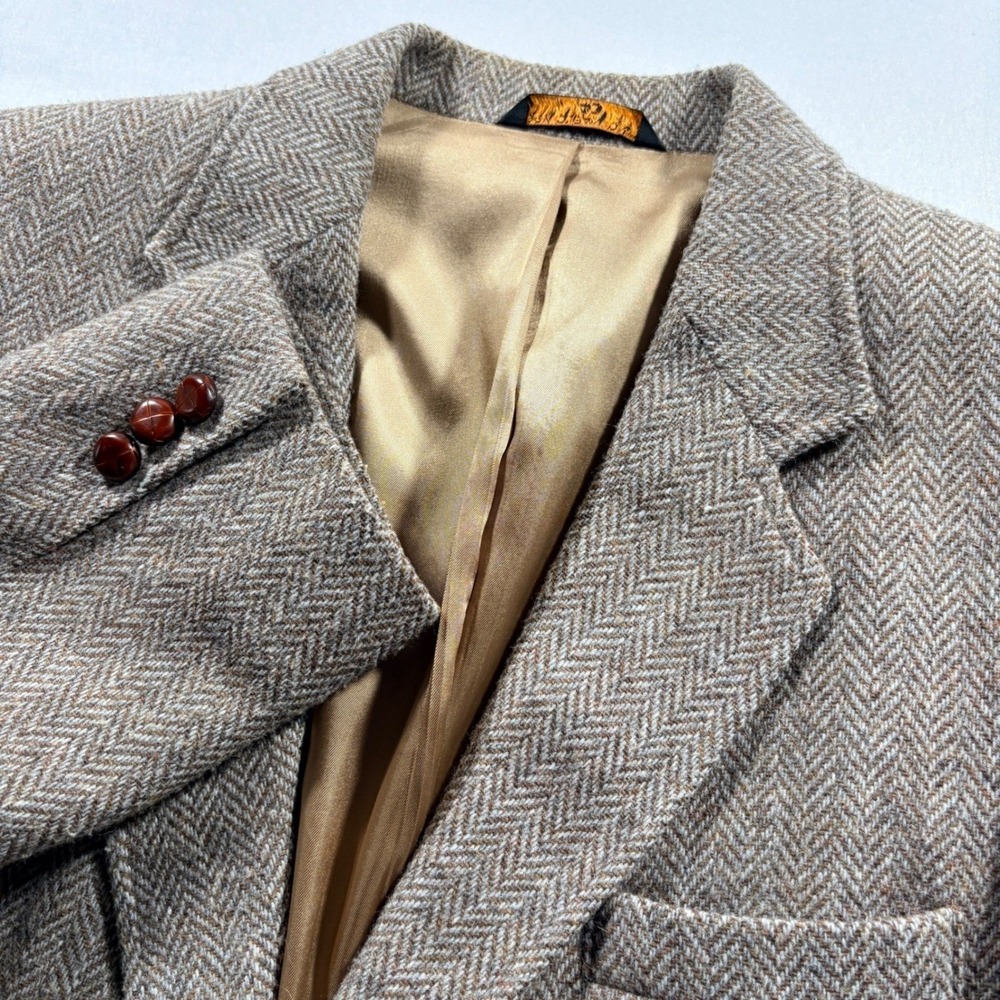 Haggar Herringbone Blazer Mens 40 Brown Tweed Sport Coat Two Button Jacket
